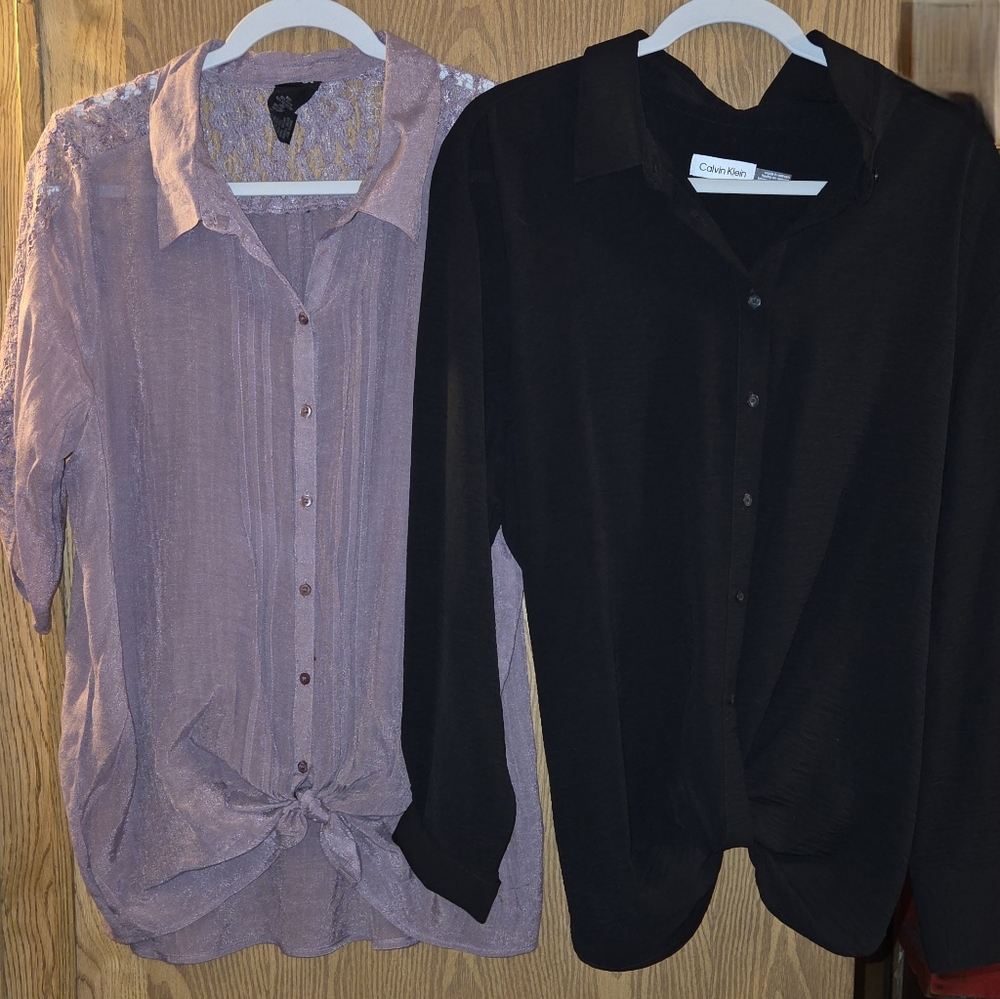 Calvin Klein Black Button-Down Shirt with Dusty Rose Sheer Blouse